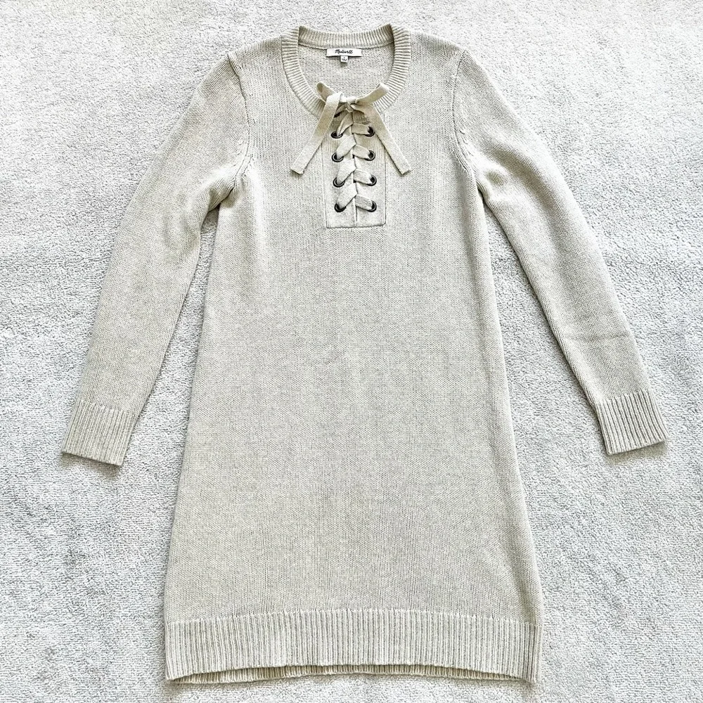 MADEWELL 100% MERINO WOOL Lace-Up Sweater-Dress Size Small Minimalist Chic - Picture 2 of 11